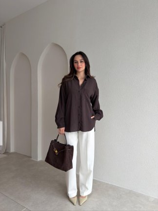 BELLA Çizgili Gömlek 1805 - Acı Kahve - 2