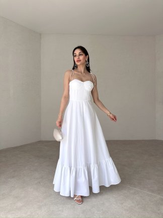 BELLOW Maxi Elbise 9333 - Beyaz - 3