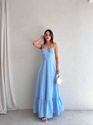 BELLOW Maxi Elbise 9333 - Mavi - 2