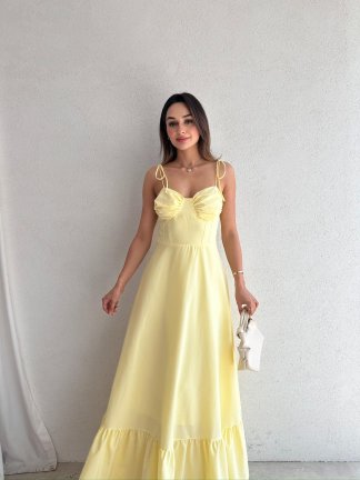 BELLOW Maxi Elbise 9333 - Sarı - 1