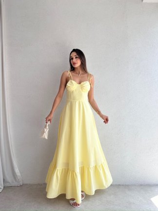 BELLOW Maxi Elbise 9333 - Sarı - 2