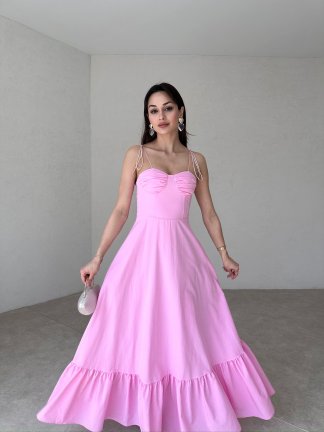 BELLOW Maxi Elbise 9333 - Pembe 