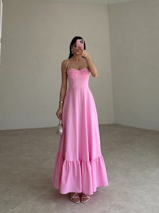 BELLOW Maxi Elbise 9333 - Pembe - 4