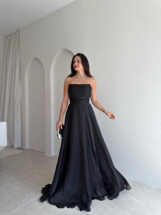 BENJA Straplez Maxi Elbise 4011 - Siyah 