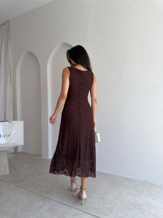 BERA Dantelli Midi Elbise 3038 - Acı Kahve - 3