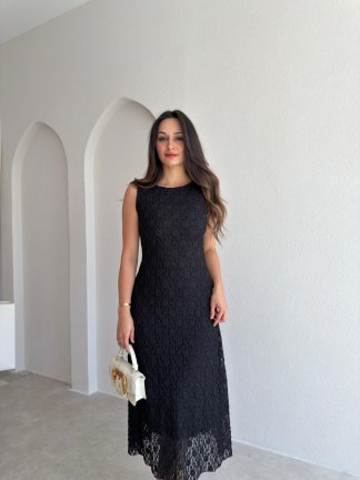 BERA Dantelli Midi Elbise 3038 - Siyah - 2