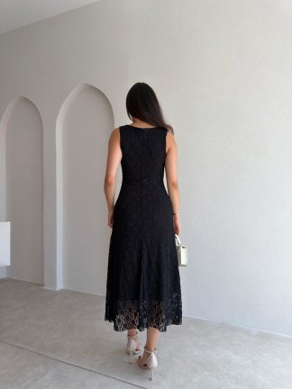 BERA Dantelli Midi Elbise 3038 - Siyah - 3
