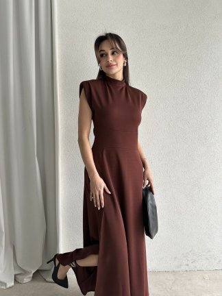 BERLY Maxi Elbise 7764 - Acı Kahve - 4