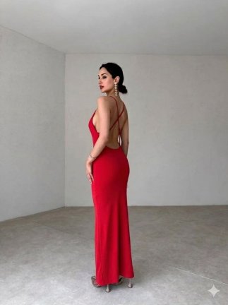 BESKOW Maxi Elbise 5041 - Kırmızı - 2