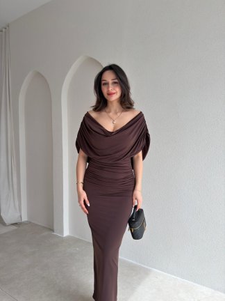 BİDWEL Maxi Elbise 2057 - Acı Kahve - 2