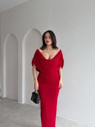 BİDWEL Maxi Elbise 2057 - Kırmızı - 2