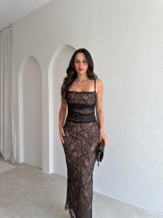 BİSTRO Dantelli Maxi Elbise 6594 - Siyah - 1