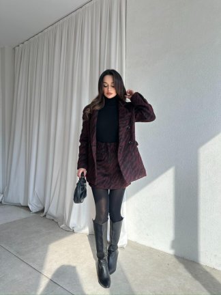 BLAİR Desenli Kaşe Takım 8388 - Bordo - 3
