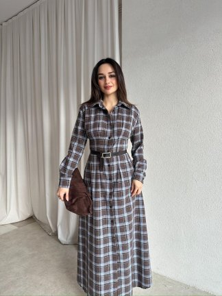 BLAKE Ekose Elbise 8705 - Mavi 