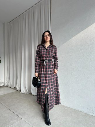 BLAKE Ekose Elbise 8705 - Kırmızı - 2