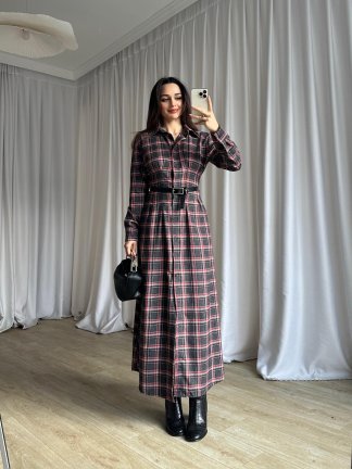 BLAKE Ekose Elbise 8705 - Kırmızı - 3