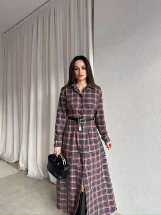 BLAKE Ekose Elbise 8705 - Kırmızı - 1