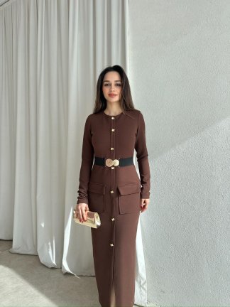 BLERTA Midi Elbise 8510 - Acı Kahve - 1