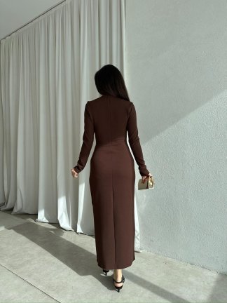 BLERTA Midi Elbise 8510 - Acı Kahve - 4