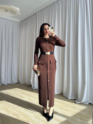 BLERTA Midi Elbise 8510 - Acı Kahve - 3