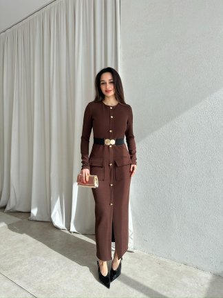 BLERTA Midi Elbise 8510 - Acı Kahve - 2
