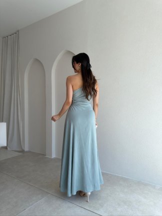 BLONDE Tek Omuz Maxi Elbise 5497 - Mint - 3