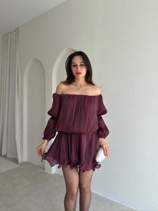 BLOSSOM Mini Elbise 8134 - Mürdüm 