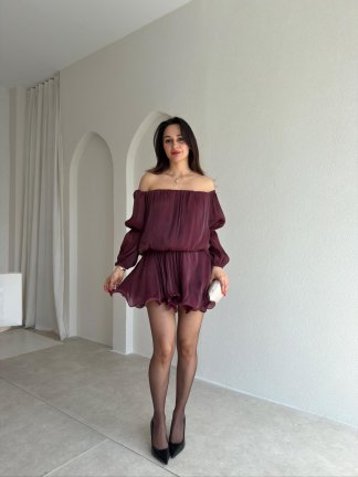 BLOSSOM Mini Elbise 8134 - Mürdüm - 2