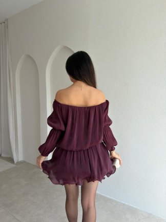 BLOSSOM Mini Elbise 8134 - Mürdüm - 3