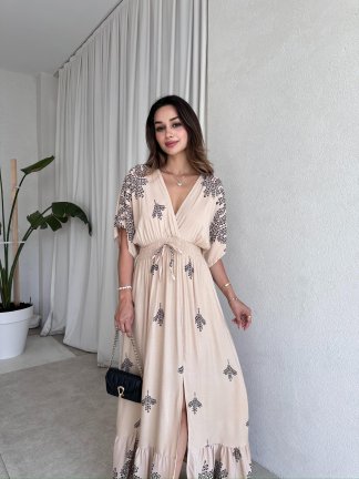 BODNİA Maxi Elbise 4921 - Krem 