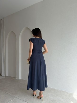 BOLD Kemerli Midi Elbise 1812 - Lacivert - 3