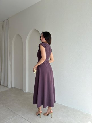 BOLD Kemerli Midi Elbise 1812 - Mor - 3