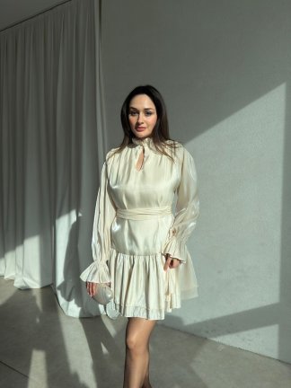 BOLESA Mini Elbise 8830 - Krem 