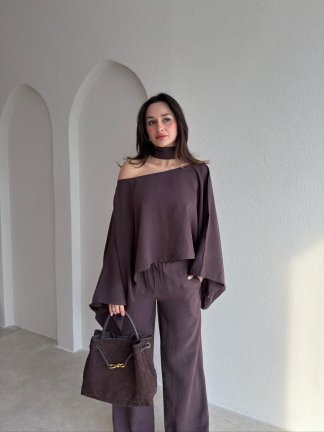  BOLİVA Şal Parçalı Takım 8951 - Acı Kahve 