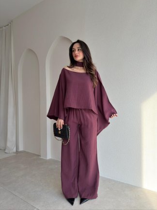 BOLİVA Şal Parçalı Takım 8951 - Mürdüm - 2