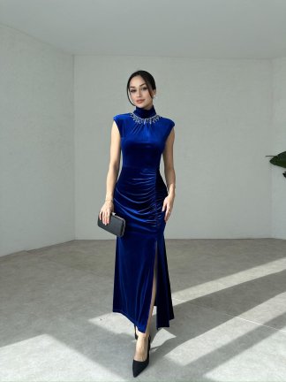 BOLOGNA Maxi Elbise 8855 - Mavi - 3
