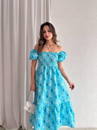 BONNİE Midi Elbise 7678 - Turkuaz 