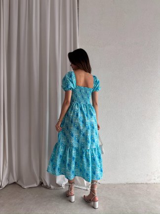 BONNİE Midi Elbise 7678 - Turkuaz - 3