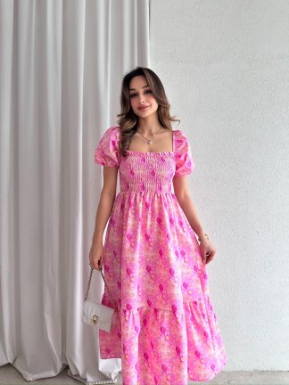 BONNİE Midi Elbise 7678 - Pembe - 1