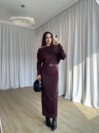 BOORMAN Midi Elbise 3943 - Mürdüm - 4