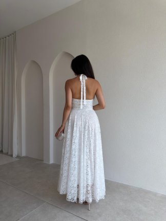BORGES Dantelli Midi Elbise 8780 - Beyaz - 3