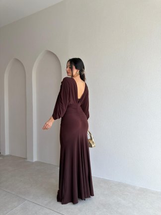 BORİS Maxi Elbise 6695 - Acı Kahve - 3