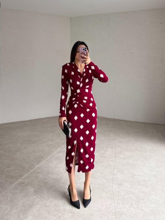 BRADLEY Midi Elbise 5421 - Bordo - 3