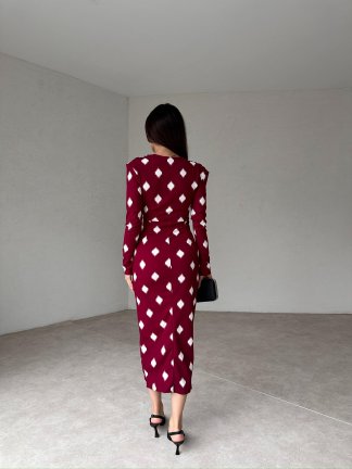 BRADLEY Midi Elbise 5421 - Bordo - 4