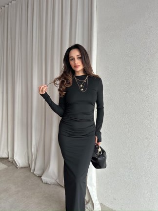 BRAVE Bisiklet Yaka Maxi Elbise 8760 - Siyah - 2