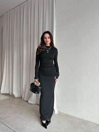 BRAVE Bisiklet Yaka Maxi Elbise 8760 - Siyah - 1