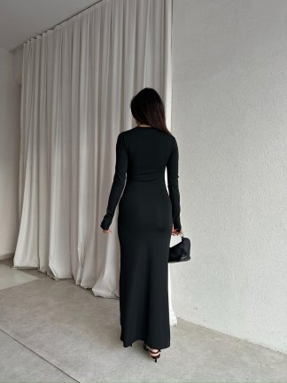 BRAVE Bisiklet Yaka Maxi Elbise 8760 - Siyah - 4