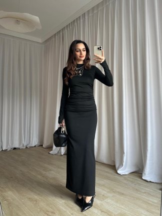 BRAVE Bisiklet Yaka Maxi Elbise 8760 - Siyah - 3