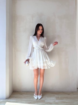 BRENDA Mini Elbise 3733 - Beyaz - 2