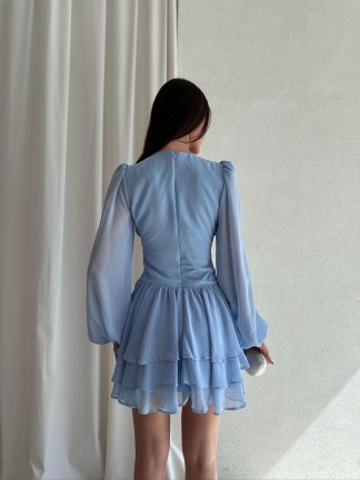 BRENDA Mini Elbise 3733 - Bebe Mavisi - 3